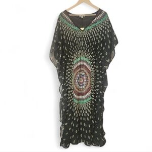 M.P.H Collection Bohemian Black Kaftan with Colorful Pattern, size PXL